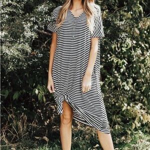Nesting Olive Black and White Striped House Dress